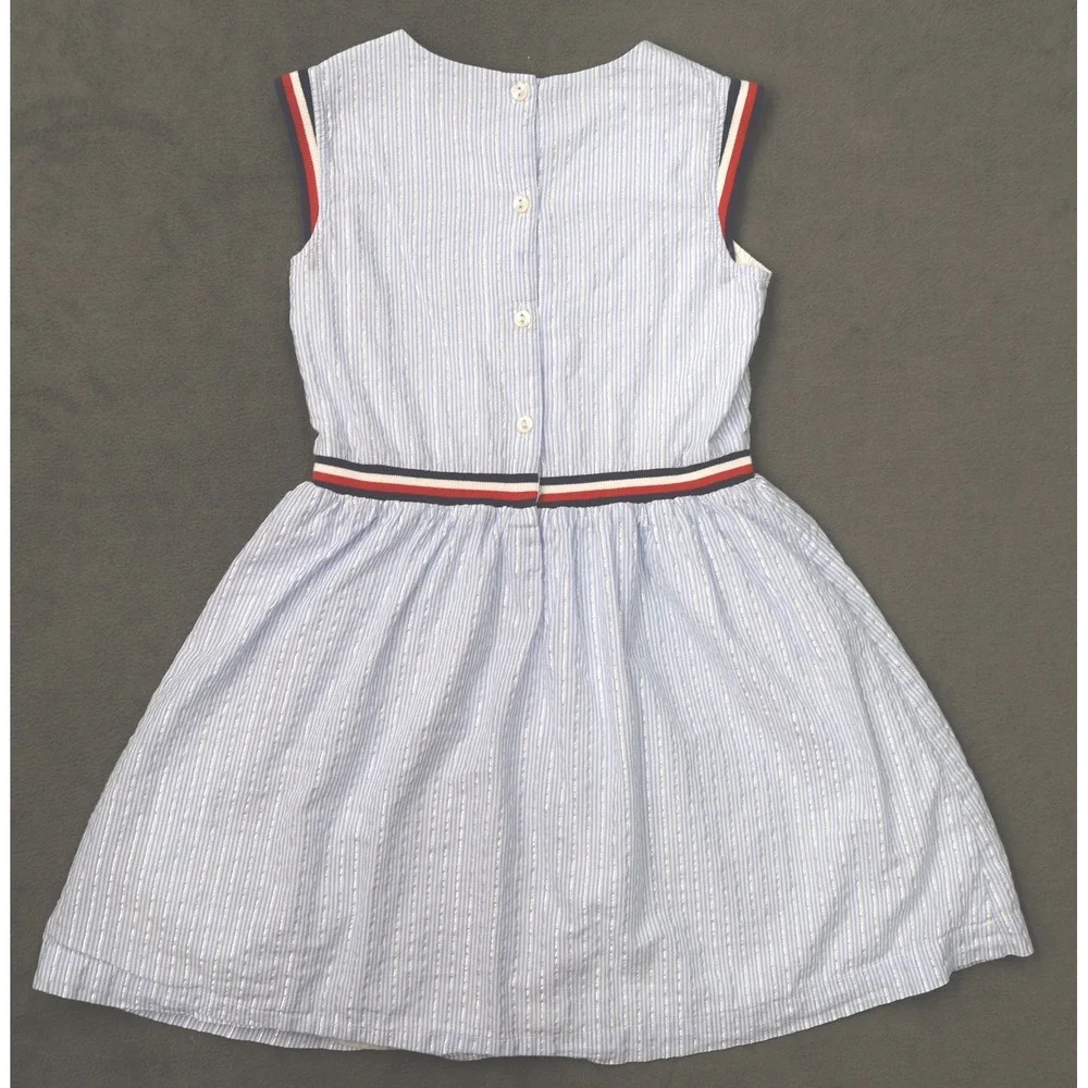 Tommy Hilfiger Striped Dress Kids 8 Blue Seersucker Metallic Sleeveless